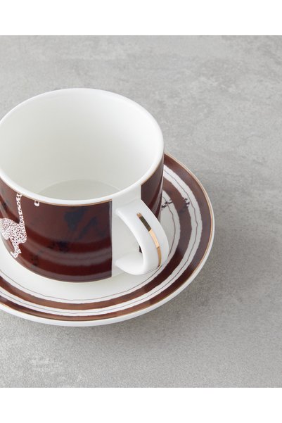 English Home Feline New Bone China 4 Parça 2 Kişilik Çay Fincanı Takımı 230 ml Kahverengi