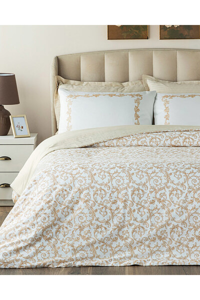 English Home Set de lenjerie de pat dublu din satin de bumbac cu două fețe Ro...