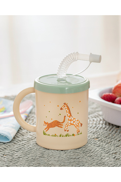 English Home Safari Plastik Pipetli Bardak Yeşil