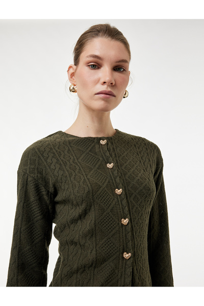 Koton εφαρμοστό Ζακέτα με μακρύ μανίκι με λαιμόκοψη και λεπτομέρεια με κουμπι...