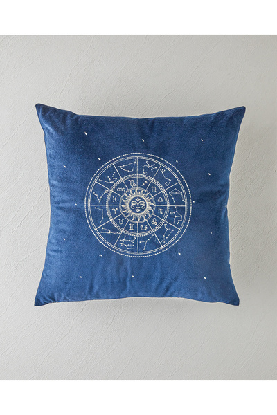 English Home Κεντητό κάλυμμα μαξιλαριού Navy Blue Zodiac Velvet - 45x45 cm