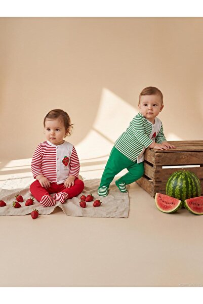 Nova Baby Karpuz Kokulu Önden Açık 0-6 Ay Pijama Takımı - Ekru