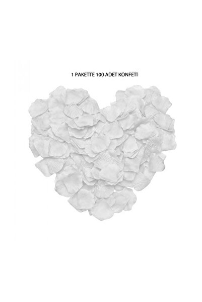 partidolu Beyaz Renkli Gül Yaprağı Şekilli Kumaş Konfeti 100 LÜ 1 Paket