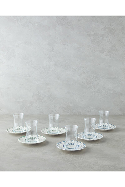 English Home Petally Porselen 12 Parça 6 Kişilik Çay Seti 165 ml Mavi-yeşil