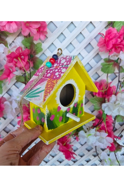 Home 2Pcs,Miniature Handmade Wooden Birdhouse, Green/Yellow Bird Nest, for Garden Balcony Decor
