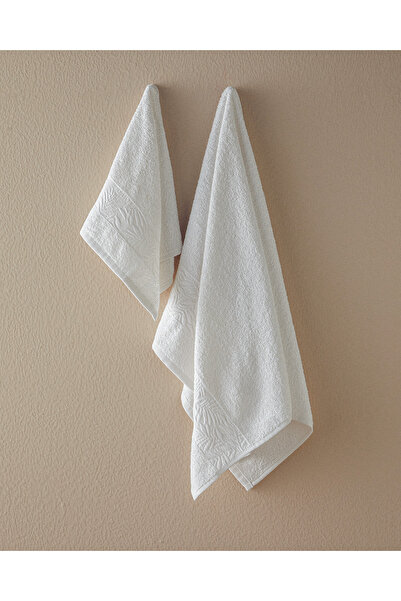 English Home Branch Pamuklu Jakarlı Yüz Havlusu Seti 50x80+30x45 Cm Ekru