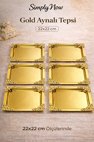 Simply Now Gold/Gümüş Aynalı Tepsi 22x22cm Şık Sunum & Söz Nişan Çikolata Kah...