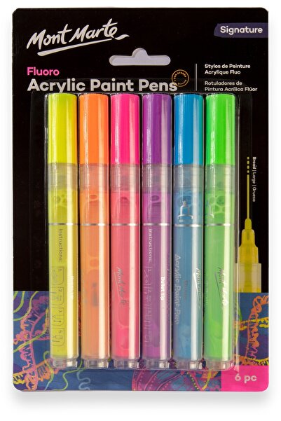 Mont Marte MM Fluoresan Akrilik Boya Kalemleri Geniş Uçlu 6'lı