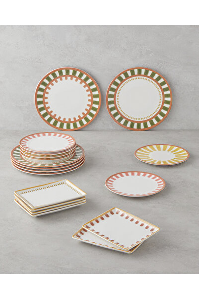 English Home Summer Lines Porselen Kahvaltı ve Sunum Seti 18 Parça 6 Kişilik ...