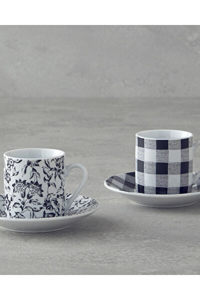 English Home Peggy Porselen Kahve Fincan Takımı 4 Parça 2 Kişilik Siyah
