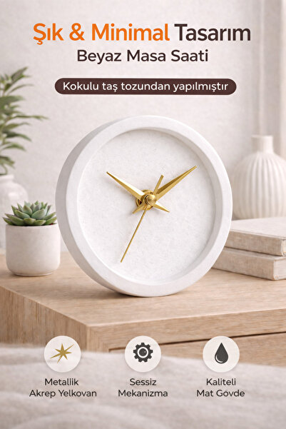 Sese Home Concept Modern Taş Tozu Masa Saati - Gold Renk Dekoratif