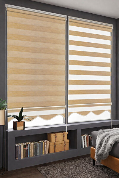 Beige-cream Grizzled Sliced Bamboo Zebra Curtain