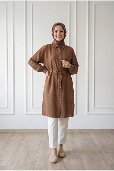 BENAHOLL Μακρύ πουκάμισο φράουλας Marira με κορδόνια και κορδόνια περίσφιξης-...