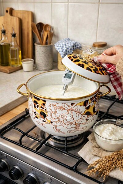 EBRULİEMAYE Leopard Lux Enameled Pot 4 Liter 22 cm Diameter Milk Yogurt Soup ...