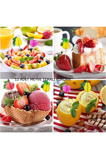 partidolu Hawaian Temalı Kokteyl Karışık Meyve Süsleme Kürdan 12 Adet