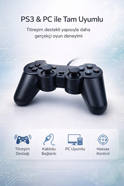 Maybax Oyun Kolu Pc Laptop Ps3 Uyumlu Usb 2.0 135cm Kablo Çift Analog Stick