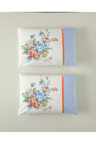 English Home Rose Romance Kombin Pamuklu 2'li Yastık Kılıfı 50x70 cm Mavi
