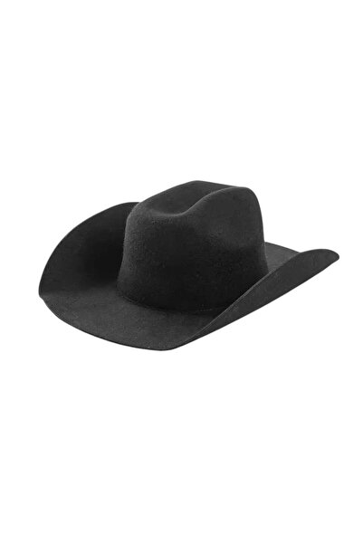 Pursehuit Pălărie Fedora, neagră, lână, stil cowboy, reglabilă, Daria