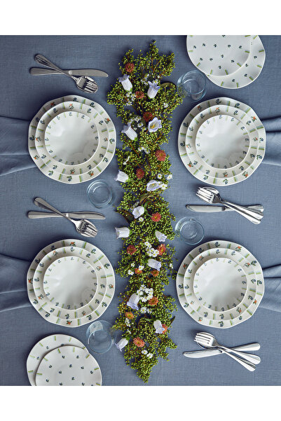 English Home Pleasant Porselen 24 Parça 6 Kişilik Yemek Takımı Yeşil-Mavi