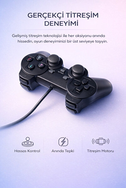Maybax Oyun Kolu Pc Laptop PS3 Uyumlu Titreşimli Usb 2.0 135cm Kablo Çift Analog Stick