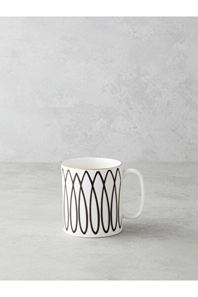 English Home White Angles Bone Porselen Kupa 290 ml Siyah-Beyaz-Gold