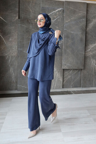 LOCCO Women's Side Button Detailed Suit Navy Blue