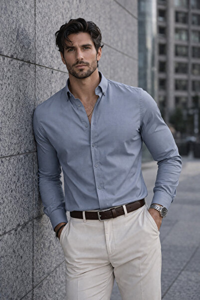 Valiberta Μακρυμάνικο πουκάμισο από ύφασμα Oxford χρώματος καπνού