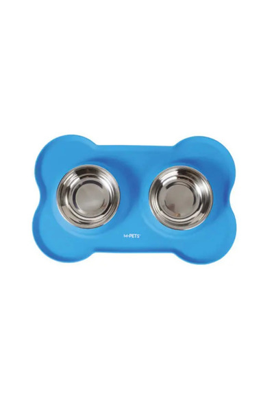 M-PETS Duet Silikon Mat Kedi Köpek Mama Kabı Mavi 2x200ml