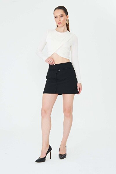 LA PANTE Shorts Skirt Women's Skirt with Shorts Mini Metal Buckle Belted Side...
