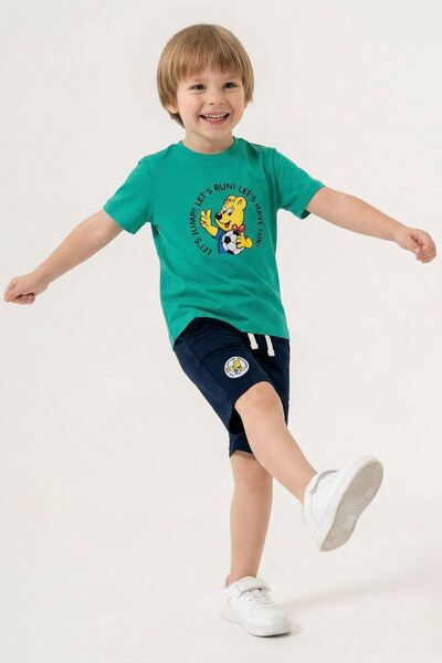 Haribo بدلة شورت قطن ممشط للأولاد / أخضر - أزرق داكن