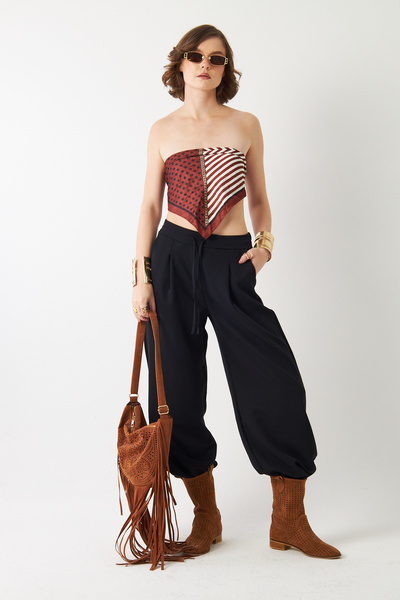 The Champ Clothing Γυναικείο Μαύρο Παντελόνι Φαρδιά μπατζάκια – Ελαστική Μέση...