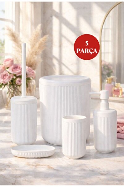 Okyanus Home Linea Kırık Beyaz Çizgili Yuvarlak Banyo Seti