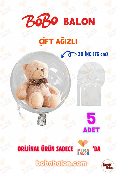 Blur BOBO Balon Çift Ağızlı 30 İnç (76 cm) Dev Şeffaf Esnek (5'li Paket) - PE...
