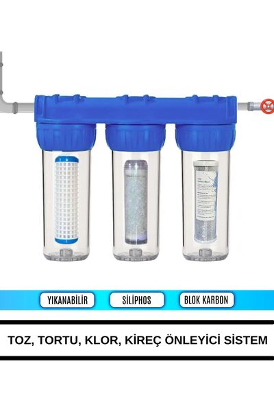 Evora 10'' Sliphos Filtreli 3'lü Daire Ve Bina Girişi Filtre Kabı