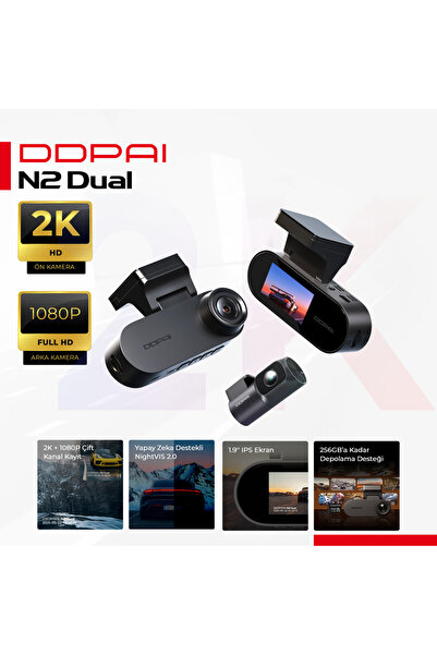 DDPAI N2 Dual Araç Kamerası 2K Ön Arka WiFi Gece Görüş Park Modu