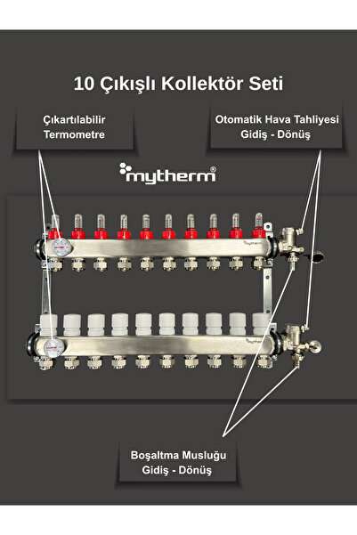mytherm 10'lu Yerden Isıtma Kollektör Seti Debimetreli Paslanmaz