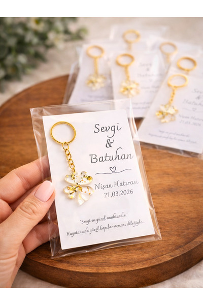 Gelinrehberi 24 Adet Kartlı Hediyelik Yonca Anahtarlık Nikah, Nişan, Söz, Doğ...