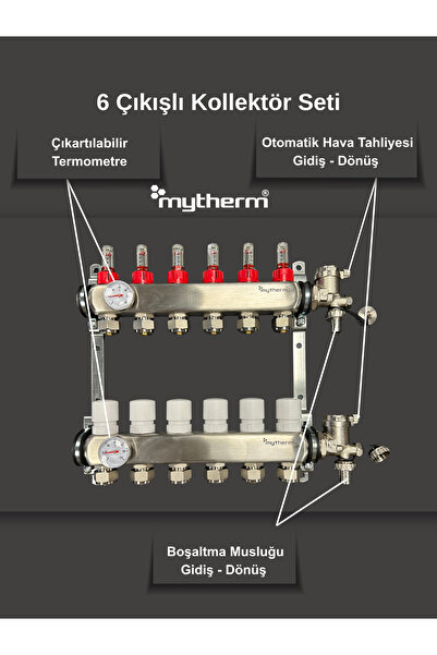 mytherm 6'lı Yerden Isıtma Kollektör Seti Debimetreli Paslanmaz