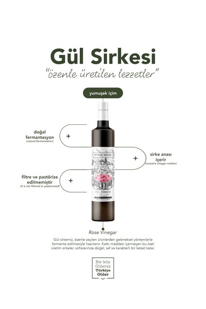 Organik Teyze Sevinç Teyze Doğal Fermantasyon Gül Sirkesi 500 ml - Çiğ İçimlik, Katkısız