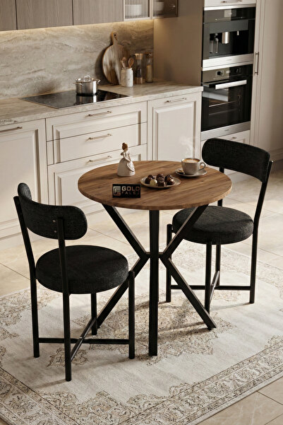 GOLDFALEZ Mutfak Masası 70 Çap Yuvarlak 2 Sandalyeli Masa Takımı Modern Bahçe...