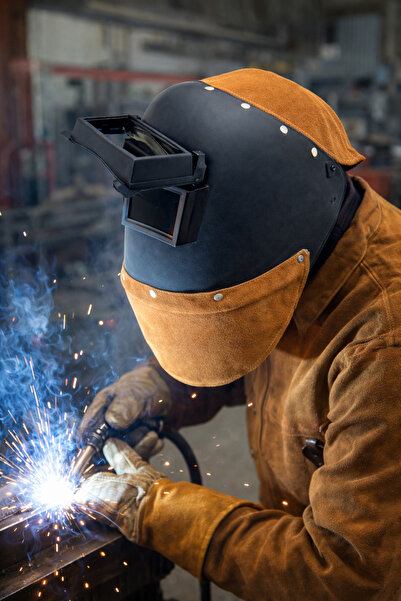 TYD Dar camlı kaynakçı maskesi - Alt ve üst deri korumalı