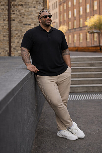 Maccali Ανδρικό μπλουζάκι μεγάλου μεγέθους Loose Basic μαύρο γιακά πόλο