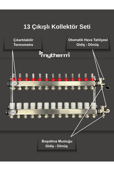 mytherm 13'lü Yerden Isıtma Kollektör Seti Debimetreli Paslanmaz
