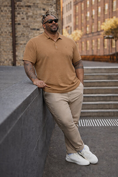 Maccali Ανδρικό μπλουζάκι με μεγάλο μέγεθος Loose Basic καφέ πόλο γιακά