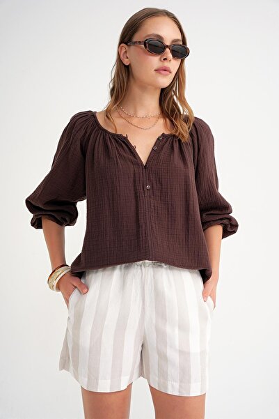 Hiccup Mixray butona muslin bluza