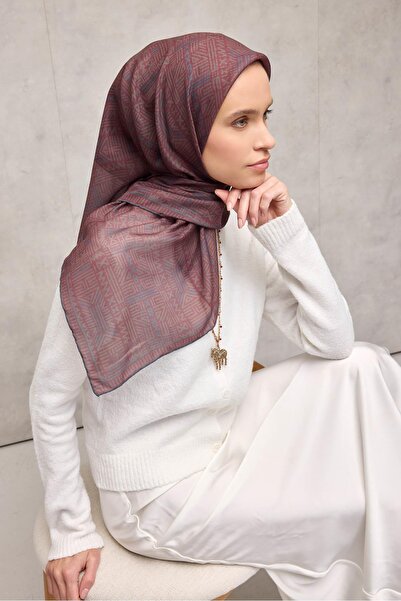 Silk Home Μαλακό κασκόλ από βαμβάκι και πολυεστέρα με γεωμετρικό σχέδιο κερασ...