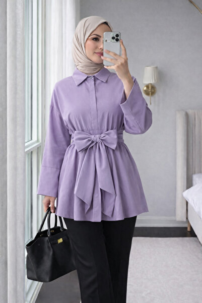 bellura Beli Korsajlı Patlı Kuşaklı Poplin Tunik