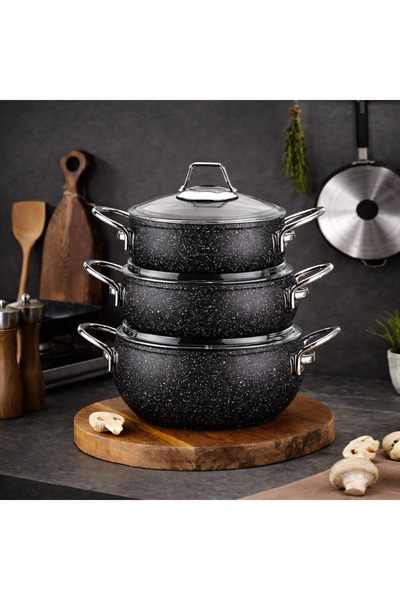FALEZ Black Line Granite 6 Piece Casserole Midi Set