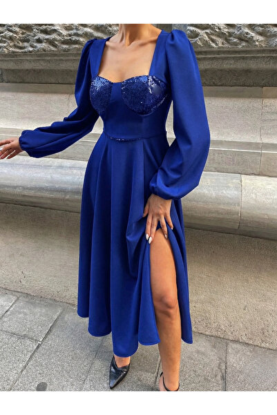mass fashion Γυναικείο μακρύ φόρεμα με παγιέτες