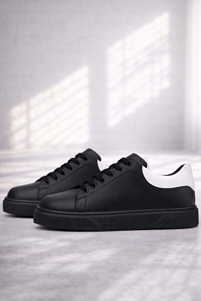 Rakerplus حذاء رياضي للأطفال ذو أربطة من الجلد الأسود ونعل أسود خفيف الوزن